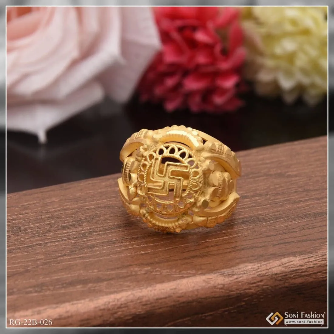 1 Gram Gold Forming Swastik Fancy Design High-quality Ring For Men - Style B026