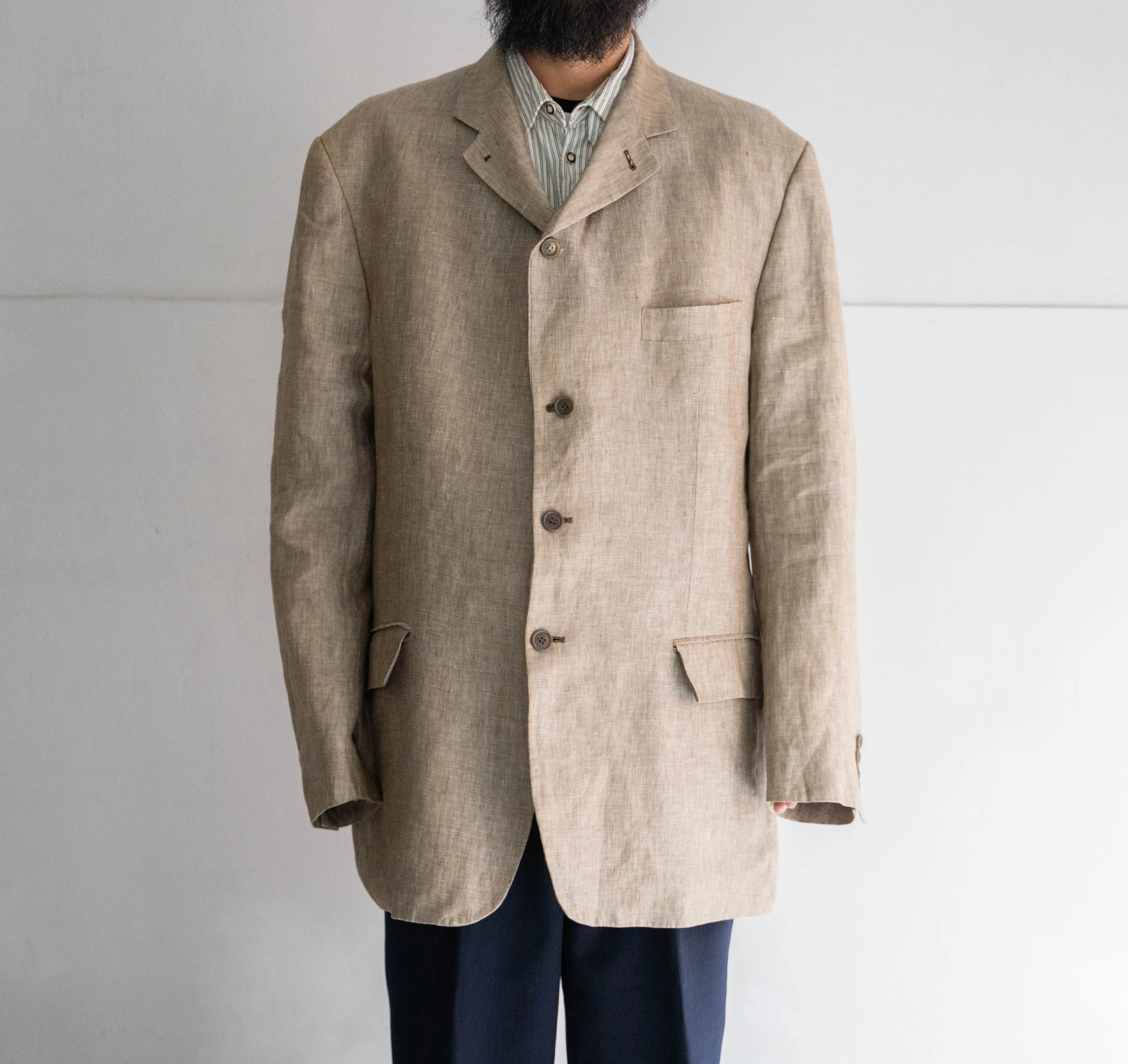 1990-00s Ucraina linen tailored jacket -changes collar-