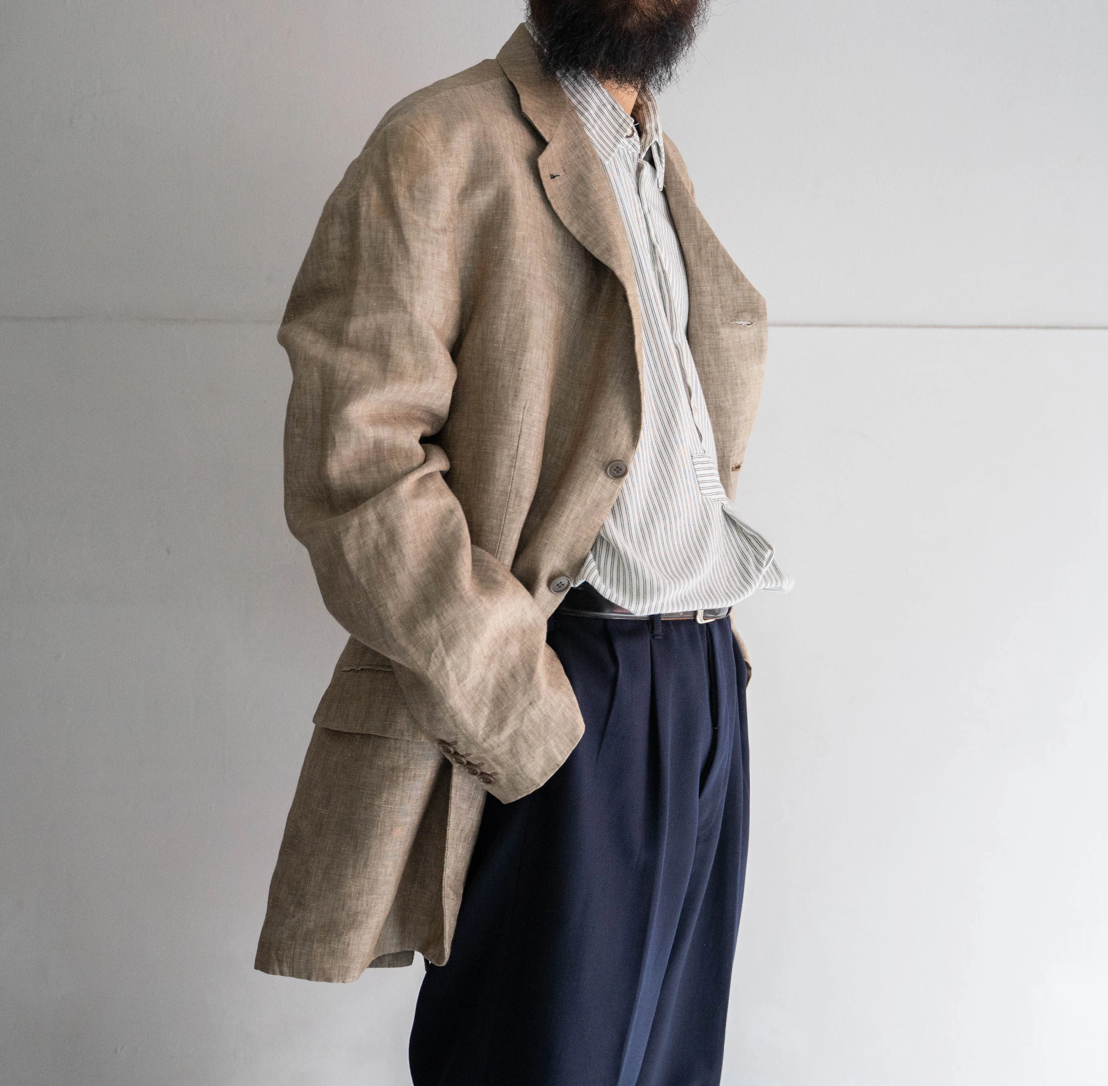 1990-00s Ucraina linen tailored jacket -changes collar-