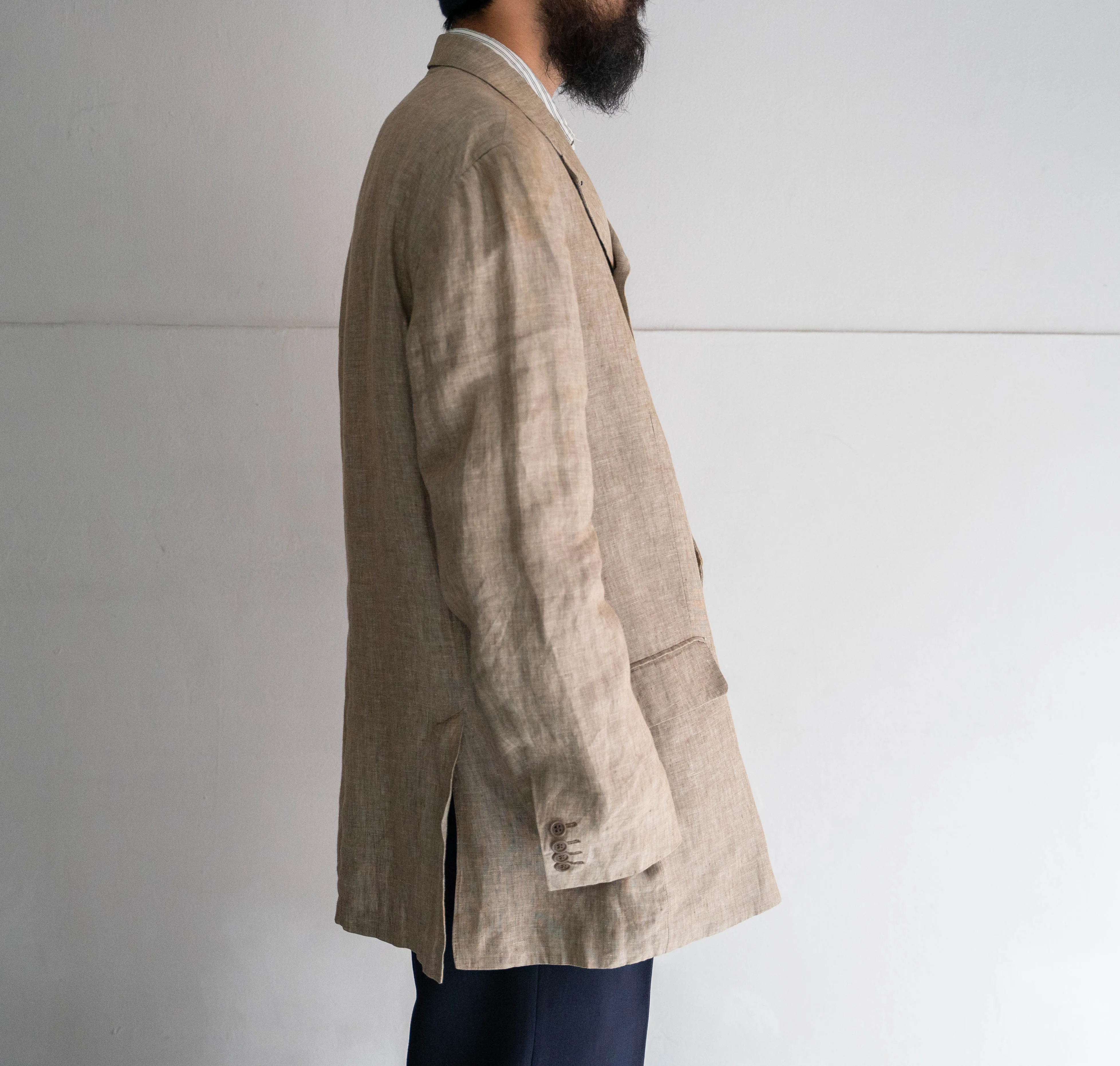 1990-00s Ucraina linen tailored jacket -changes collar-