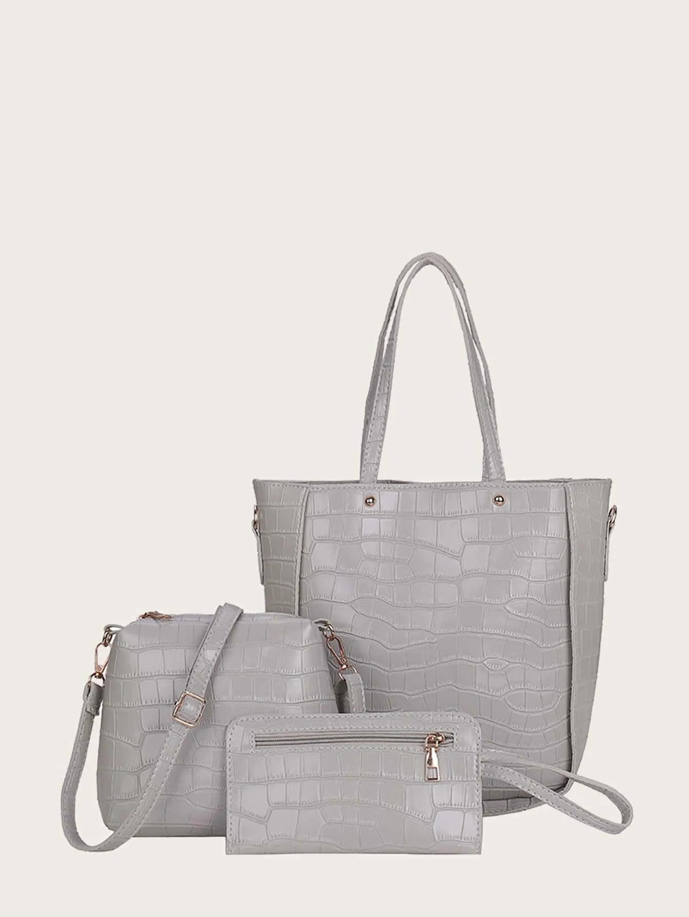 3pcs Croc Embossed Tote Bag Set