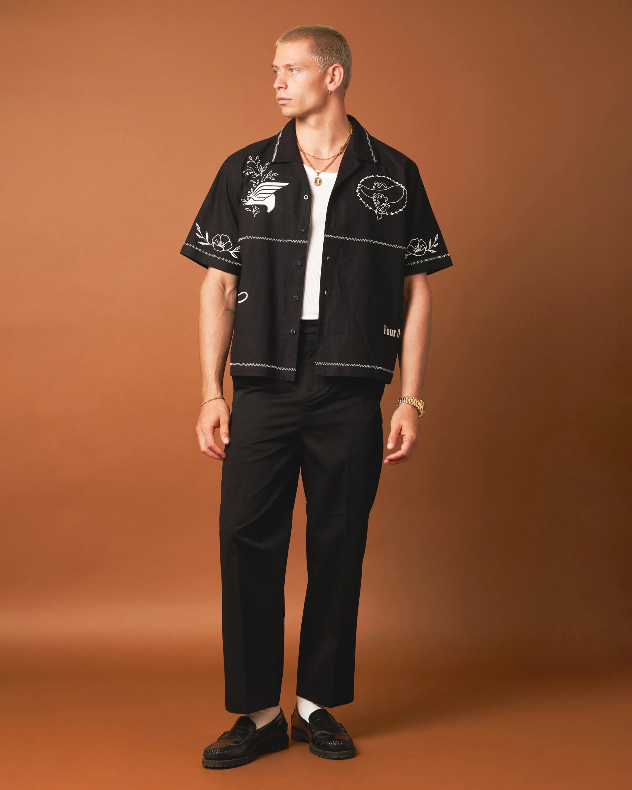 404 Frontier Embroidered Button Up Shirt Black