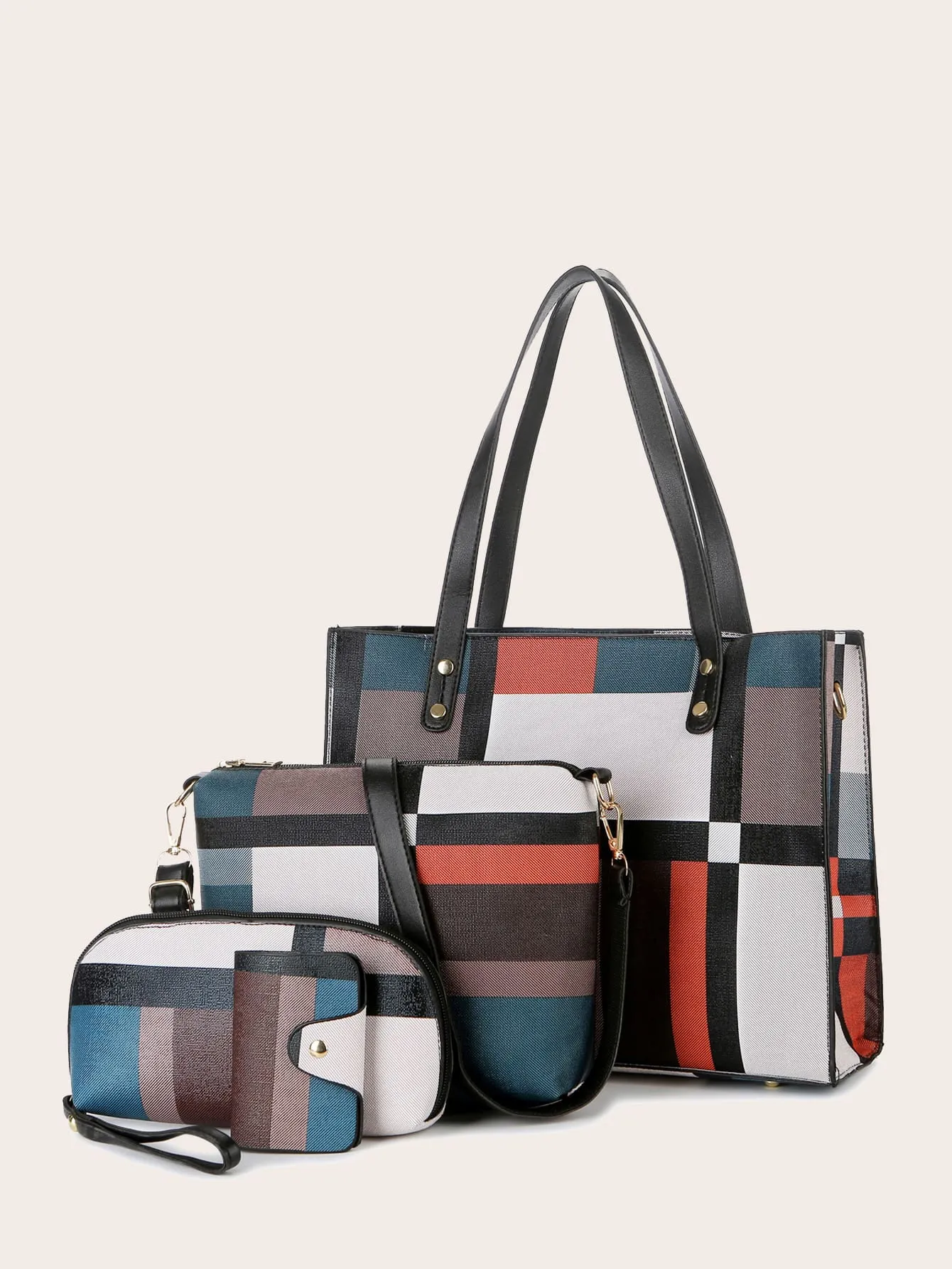 4pcs Color Block Tote Bag Set