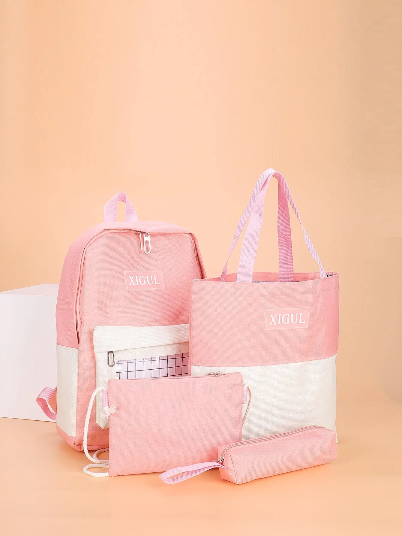 4Pcs Letter Graphic Two Tone Bag Set