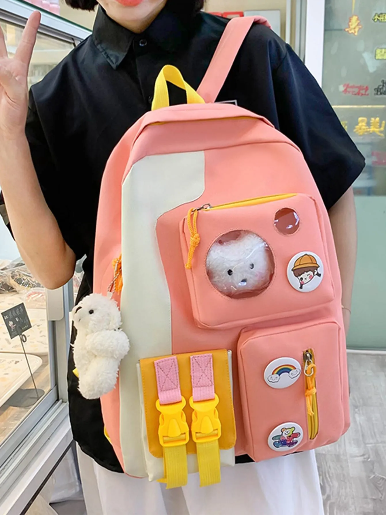 4pcs Two Tone Backpack Set