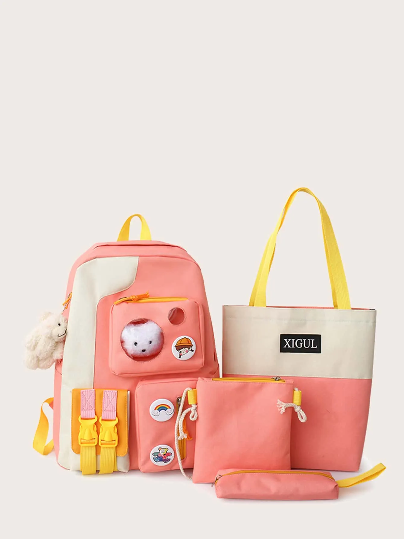 4pcs Two Tone Backpack Set