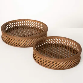 4"H Sullivans Natural Round Bamboo Tray Set of 2, Natural