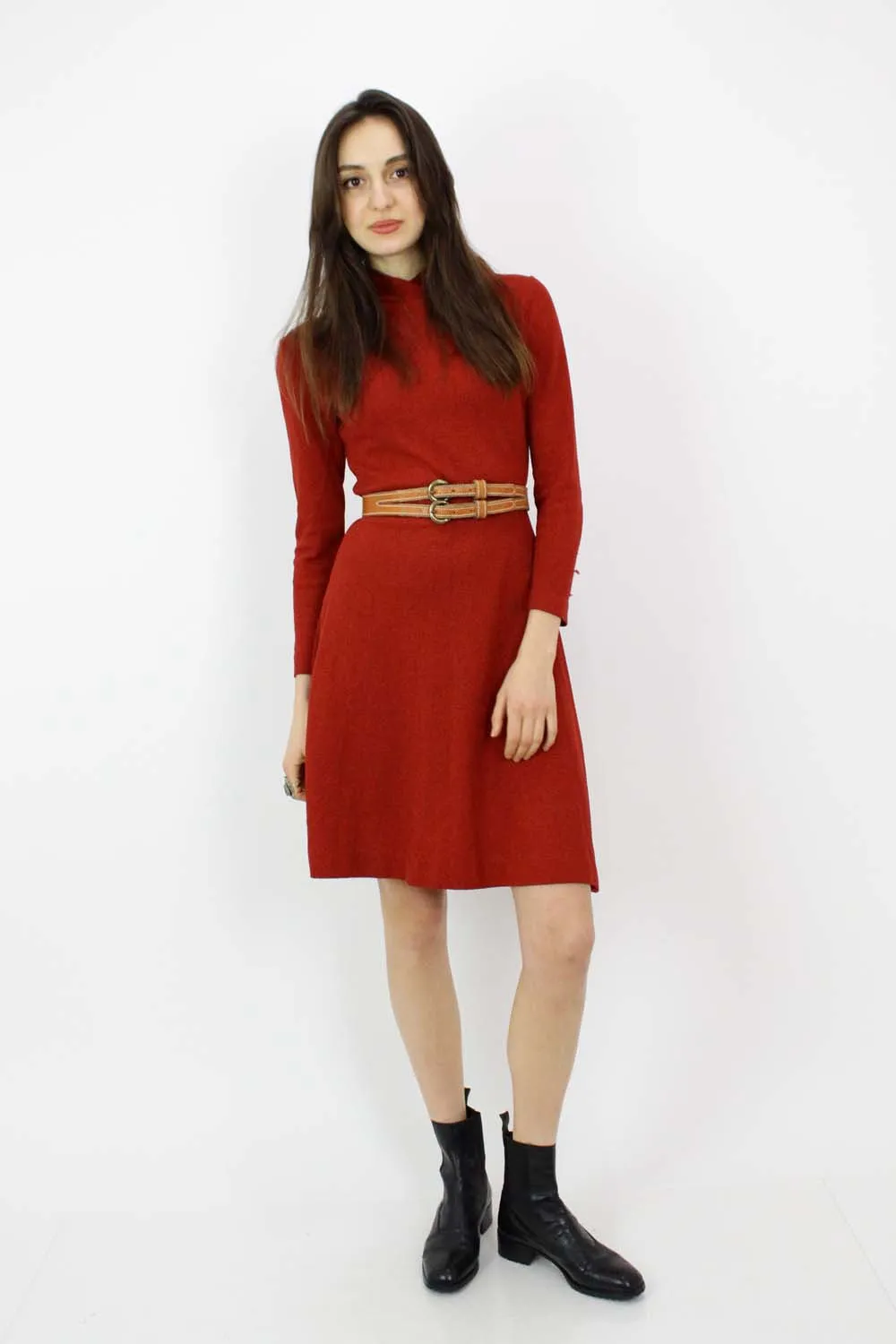 70s Hooded Knit Flare Dress S