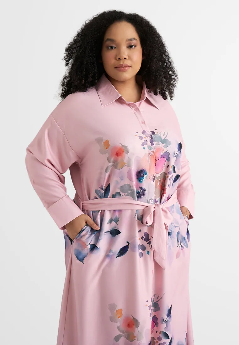 Alexa Floral Belted Long Shirt Dress