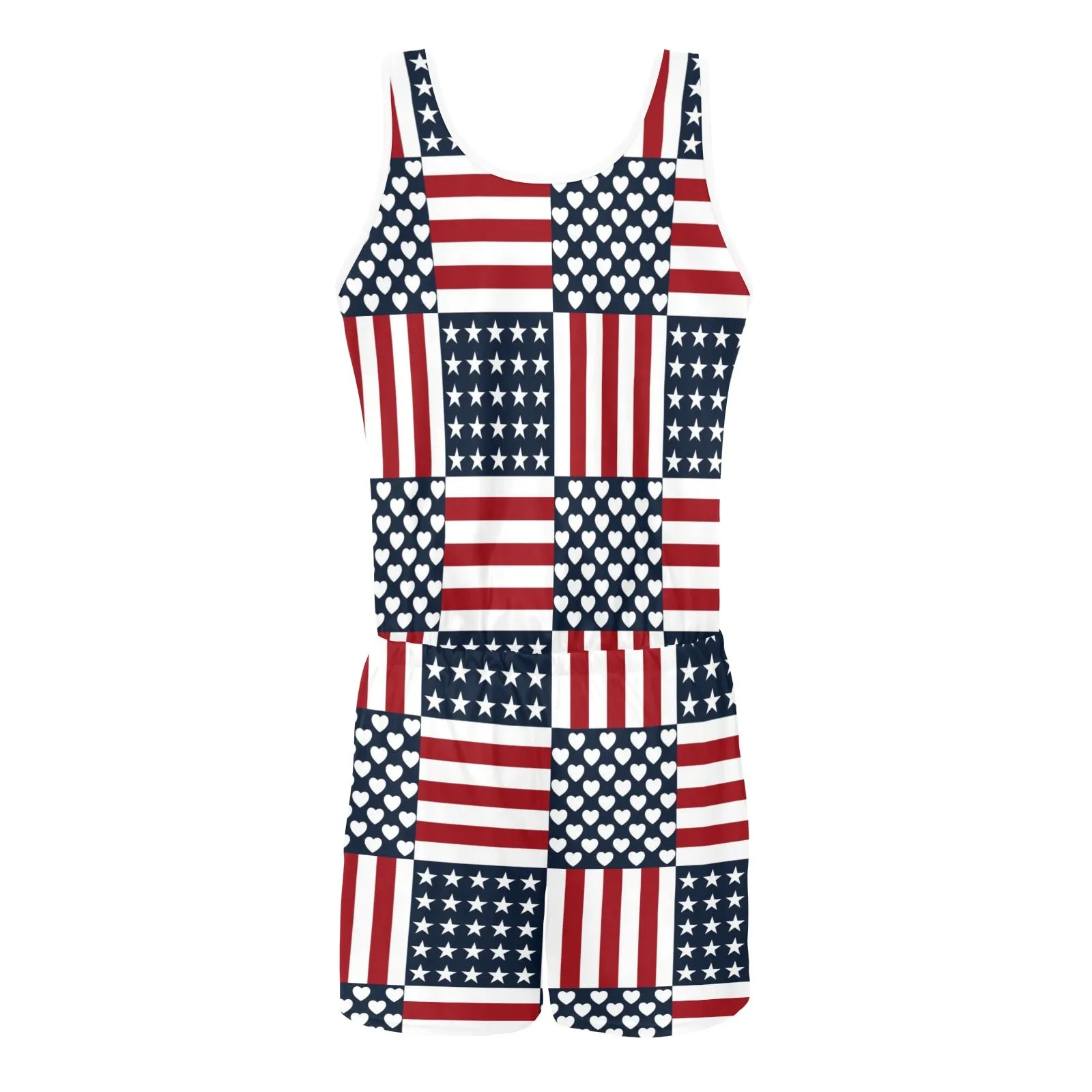 americana love rwb print All Over Print Vest Short Jumpsuit