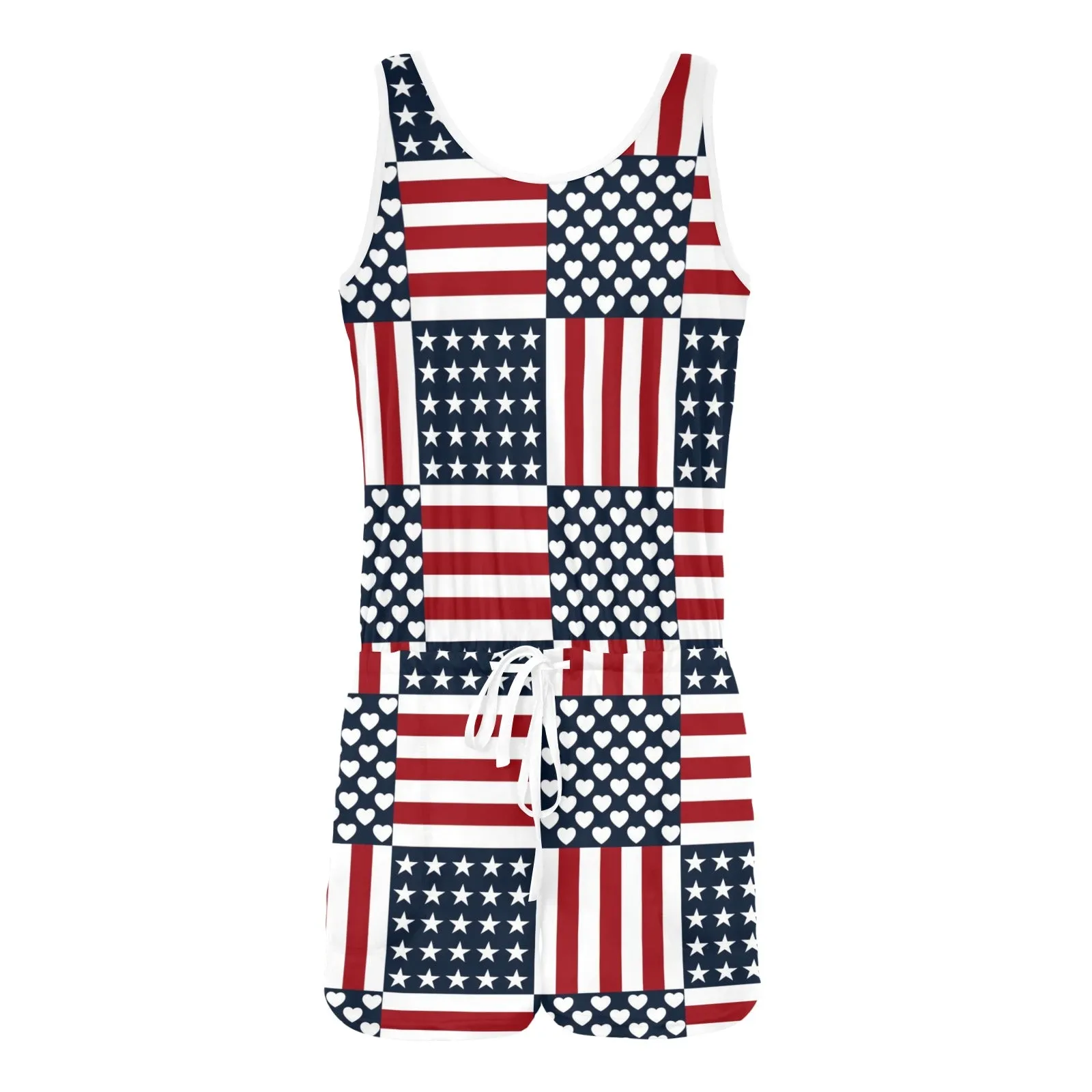 americana love rwb print All Over Print Vest Short Jumpsuit