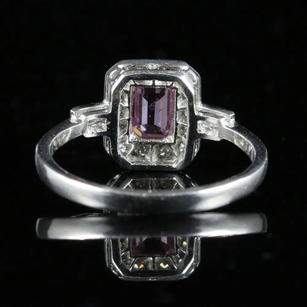 Antique Art Deco Pink Sapphire Diamond Ring 18Ct White Gold