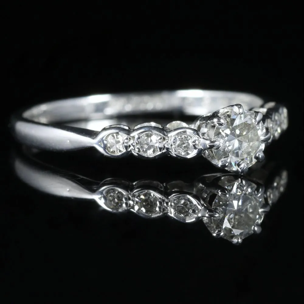 Antique Edwardian Diamond Engagement Ring 18Ct White Gold Circa 1915