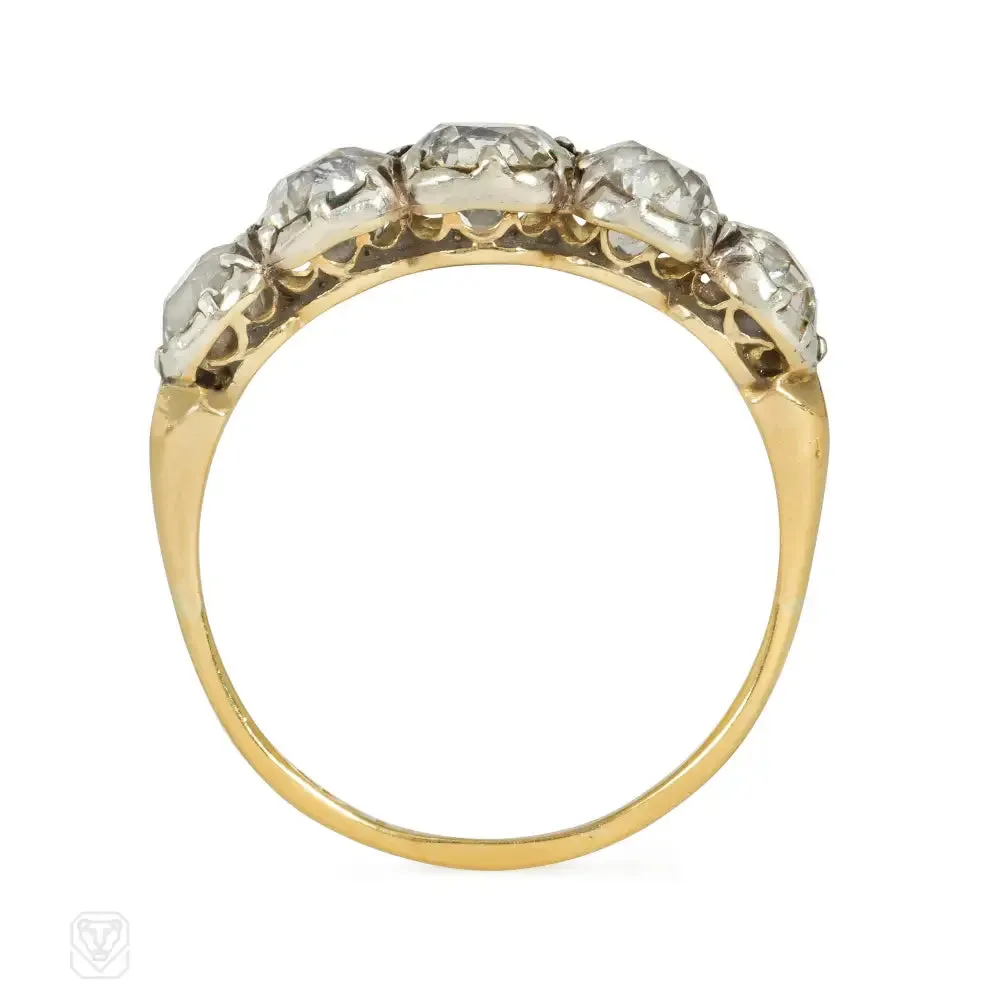 Antique old mine-cut diamond half hoop ring