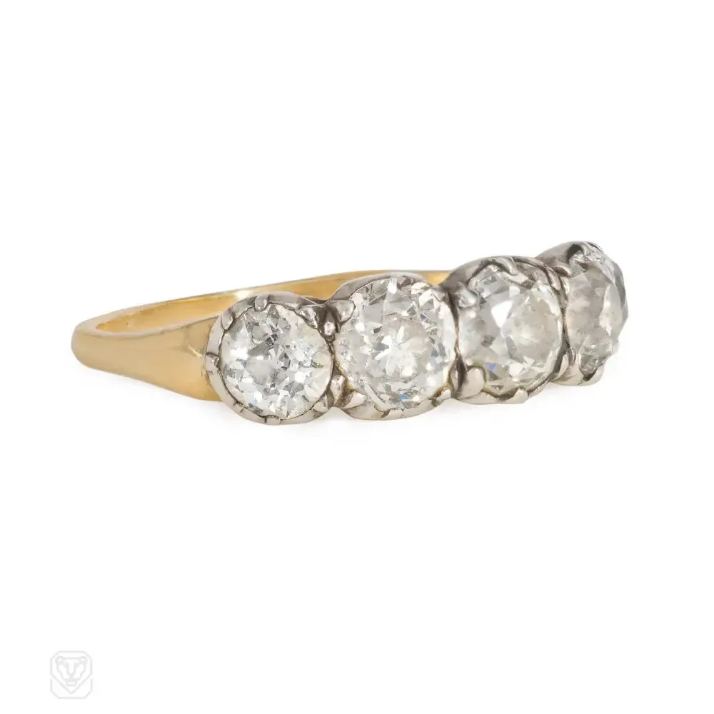 Antique old mine-cut diamond half hoop ring