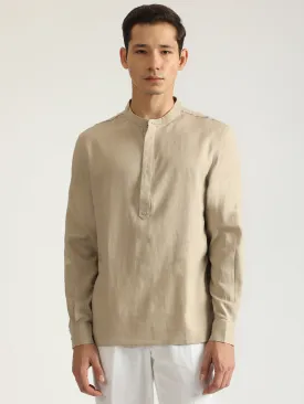 Antony Morato Men Beige Solid Band Collar Full Sleeves Shirt