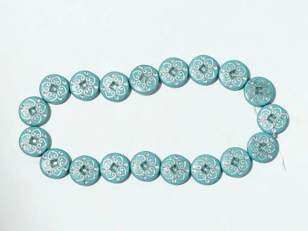 Aqua Blue Designer Circular Plastic Beads - 18mm