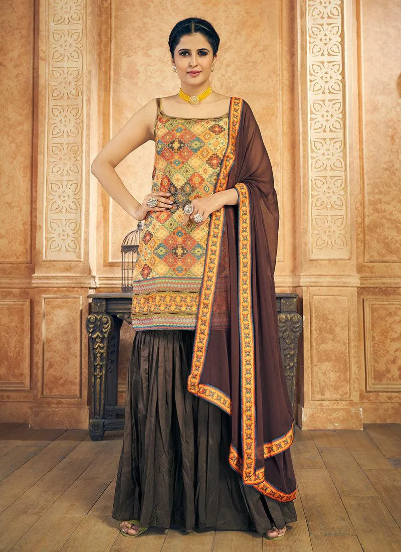 Art Silk Fabric Multi Color Sharara Salwar Suit With Dupatta