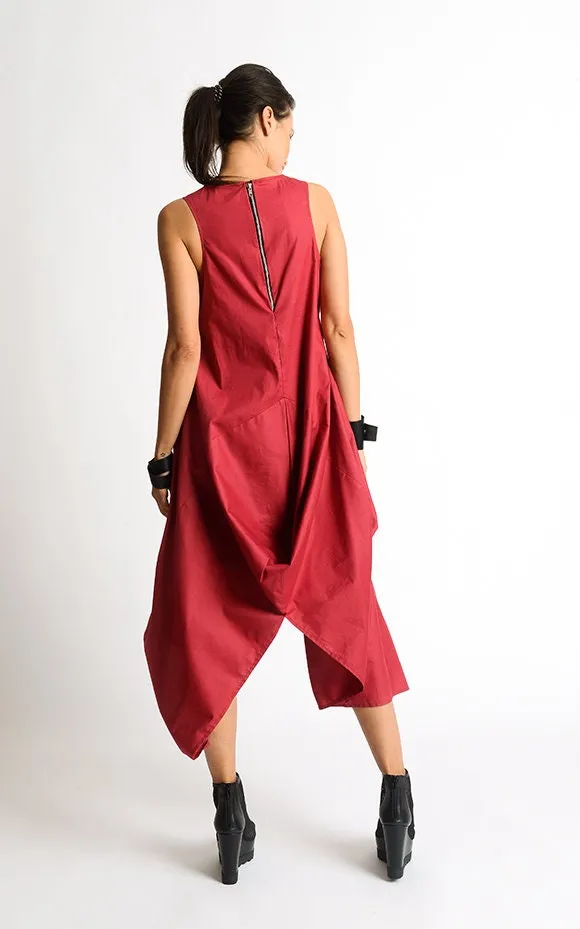 Asymmetric Sleeveless Red Dress