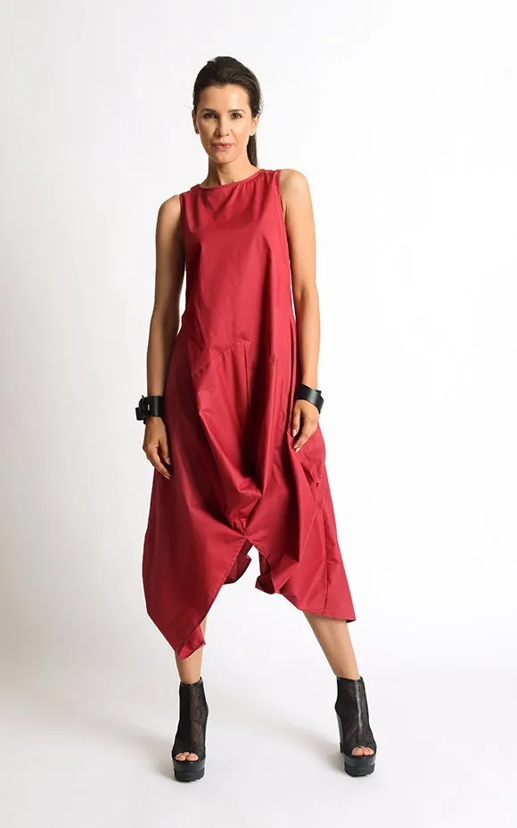 Asymmetric Sleeveless Red Dress