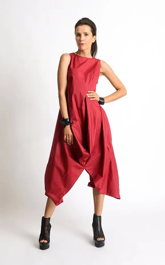 Asymmetric Sleeveless Red Dress