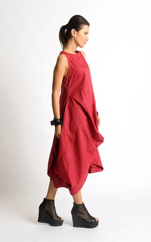 Asymmetric Sleeveless Red Dress