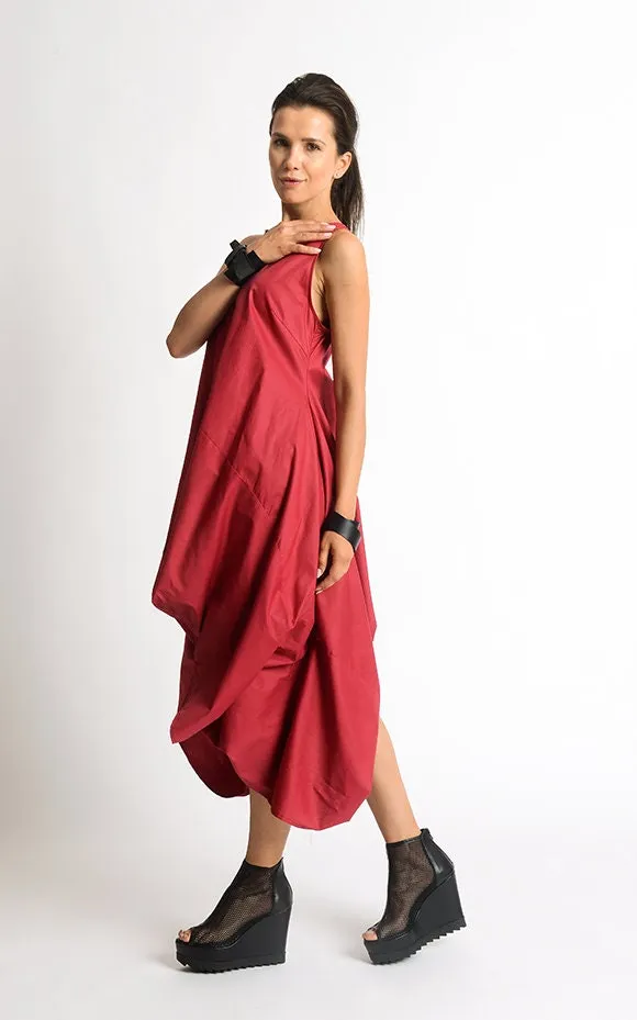 Asymmetric Sleeveless Red Dress