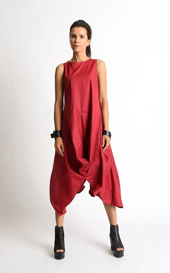 Asymmetric Sleeveless Red Dress