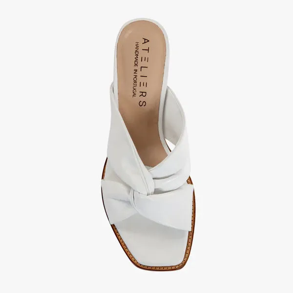 Ateliers Doria Twist Front Suede Sandal | White, Tan