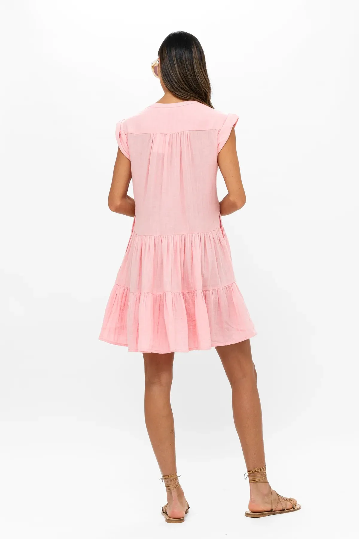 Bahama Pink Roll Sleeve Mini Dress