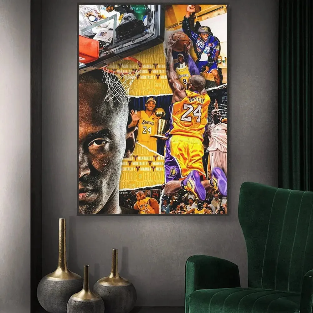 Basketball Stars Canvas Artwork Prints Kobe James Jordan Modern Wall Art