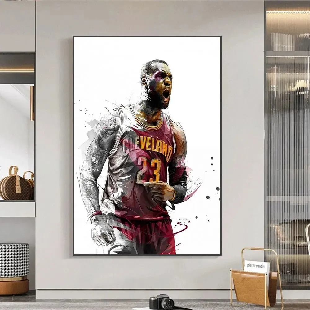 Basketball Stars Canvas Artwork Prints Kobe James Jordan Modern Wall Art