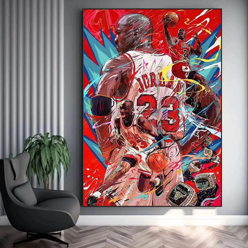 Basketball Stars Canvas Artwork Prints Kobe James Jordan Modern Wall Art