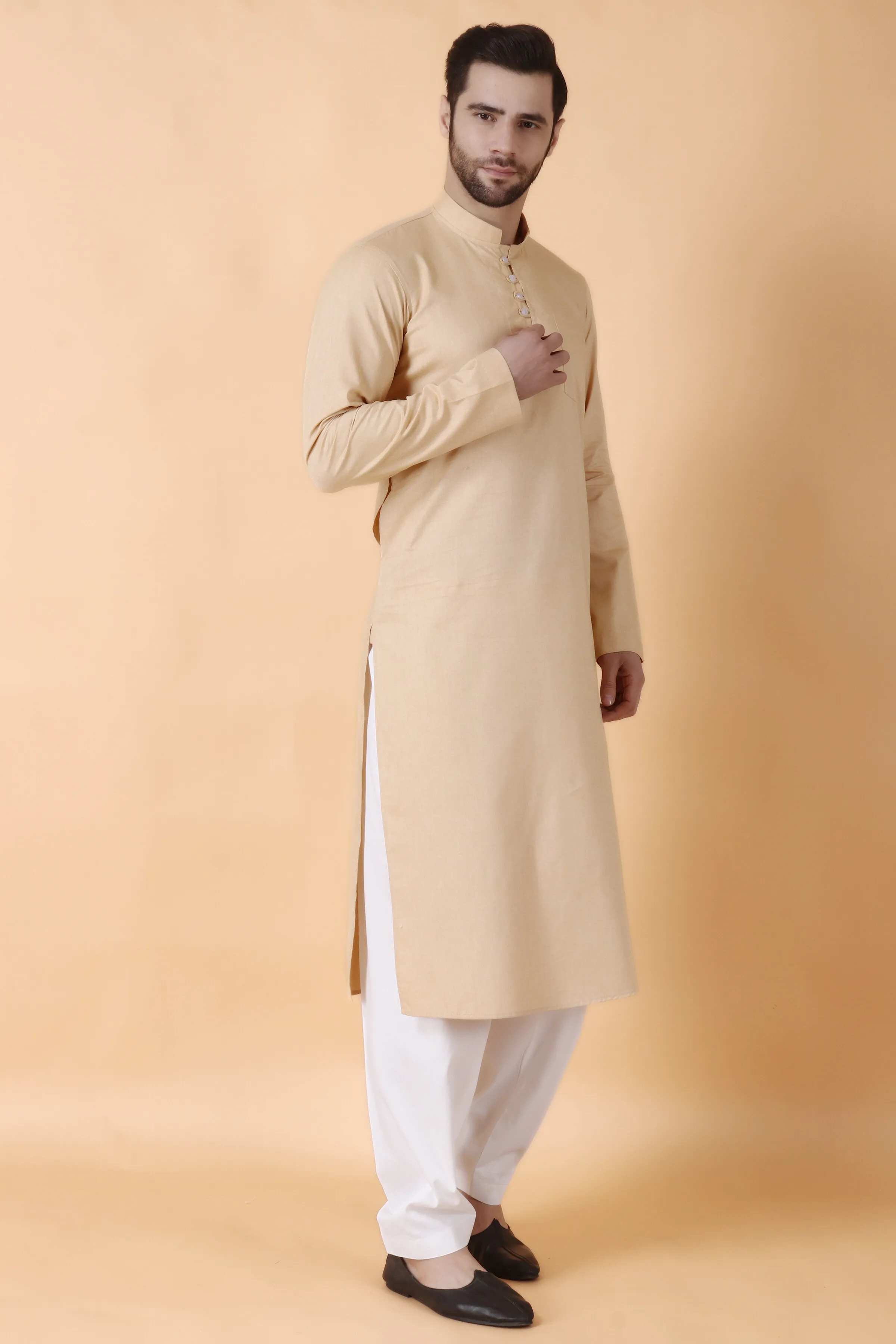 Beige Jam Cotton Kurta Pajama