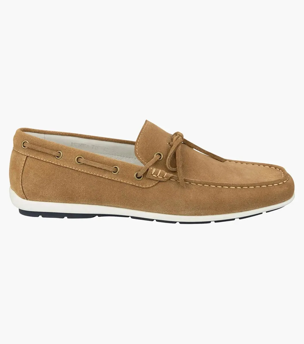 Bermuda Tie Moc Toe Boat Shoe - Tan Suede