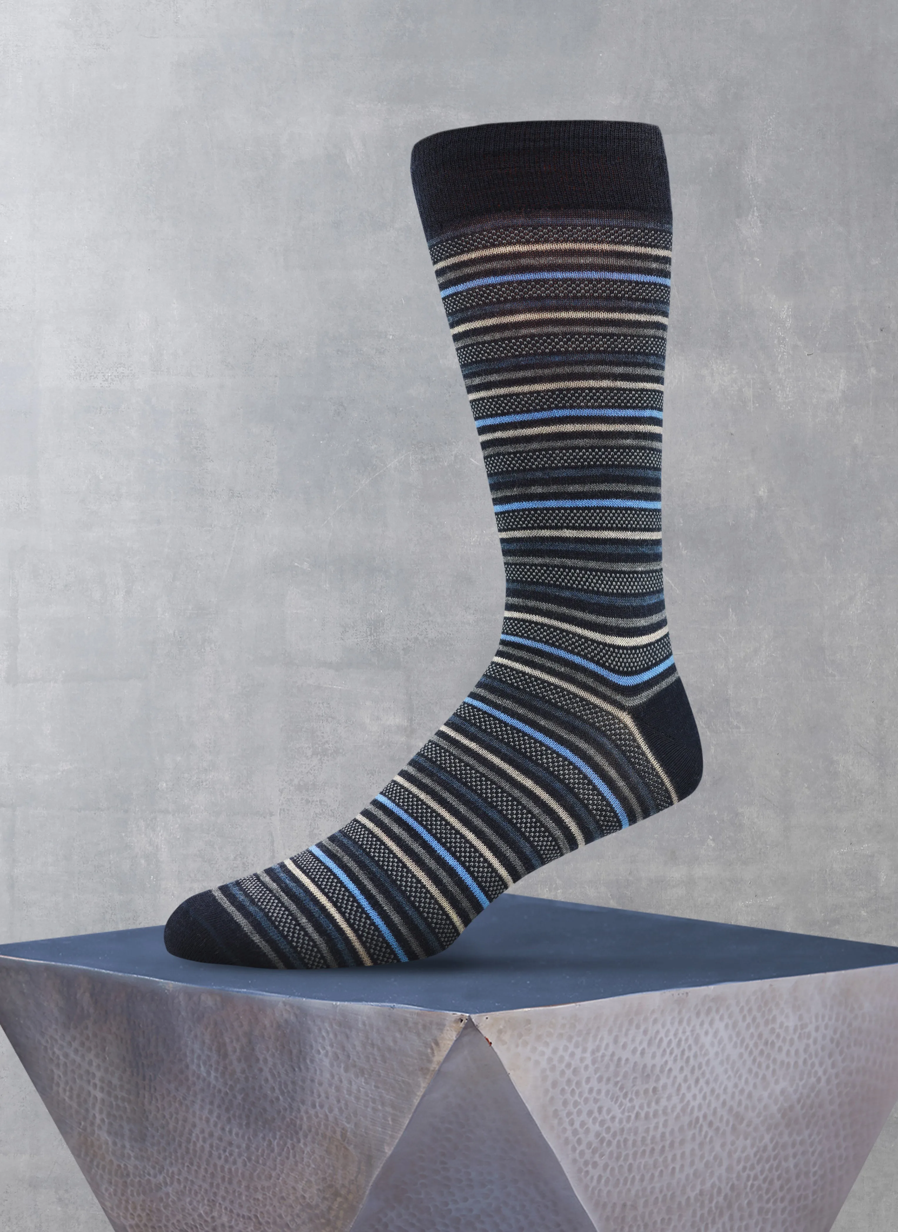 Big and Tall Merino Wool Oxford Stripe Sock in Navy