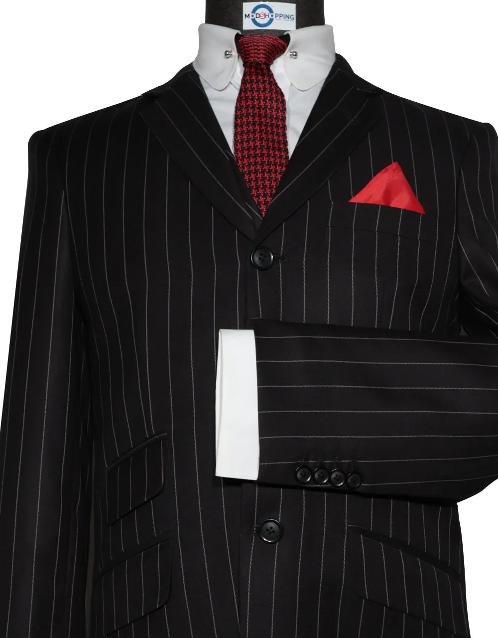 Black and White Pinstripe 3 Piece Suit