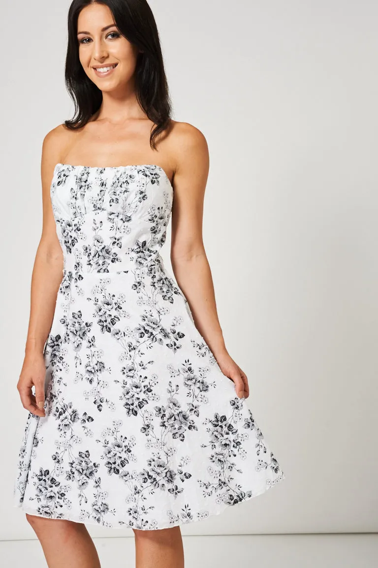 Black Floral Pattern Bandeau Dress