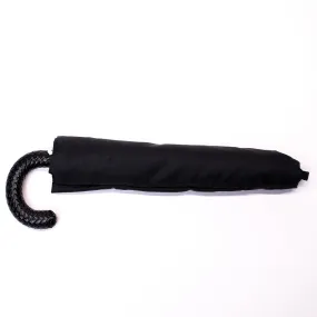 Black Herringbone Canopy Travel Umbrella Woven Leather Handle