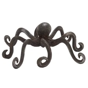 BLACK METAL OCTOPUS SCULPTURE WITH LONG TENTACLES AND SUCTIONS DETAILING