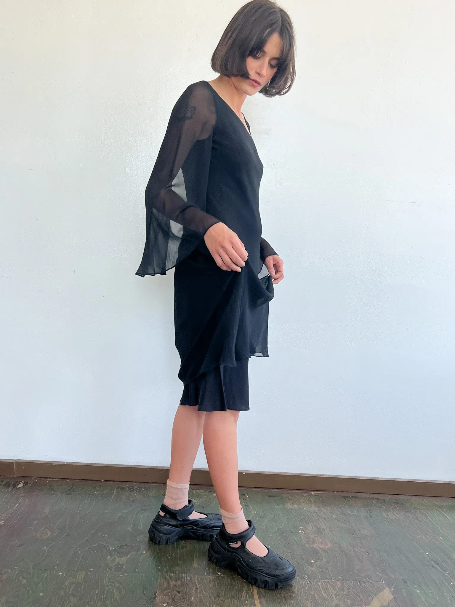 Black Silk Layered Dress (M)