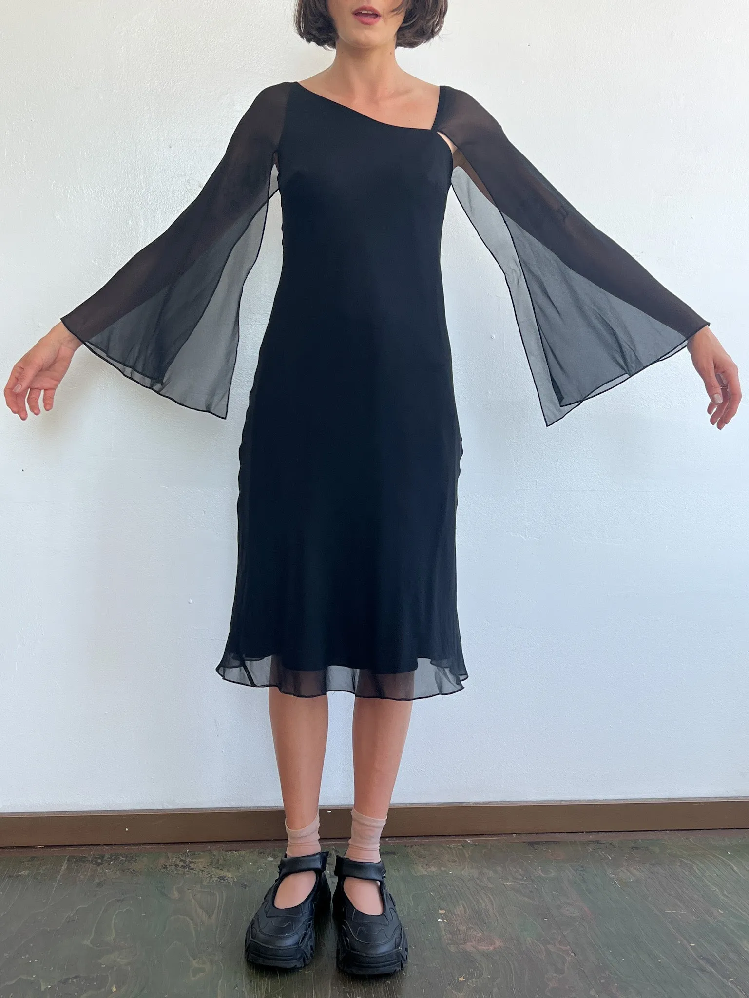 Black Silk Layered Dress (M)