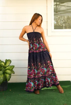 Blue Floral Tiered SunDress Maxi Dress