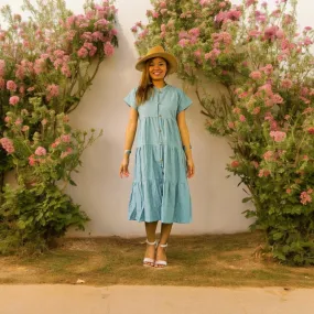 Blue Organic Cotton Tiered Maxi Dress