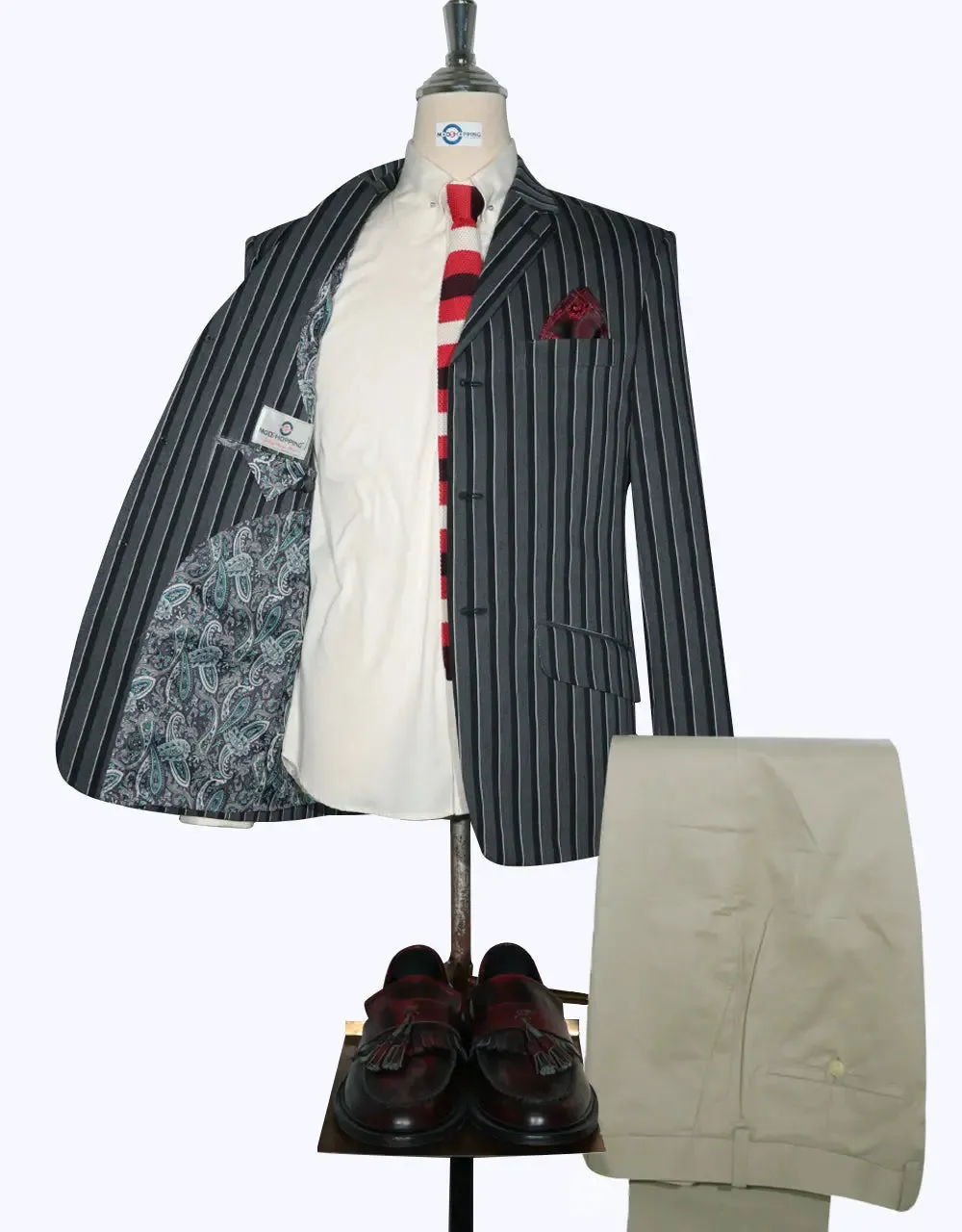 Boating Blazer - Grey and White Striped Blazer