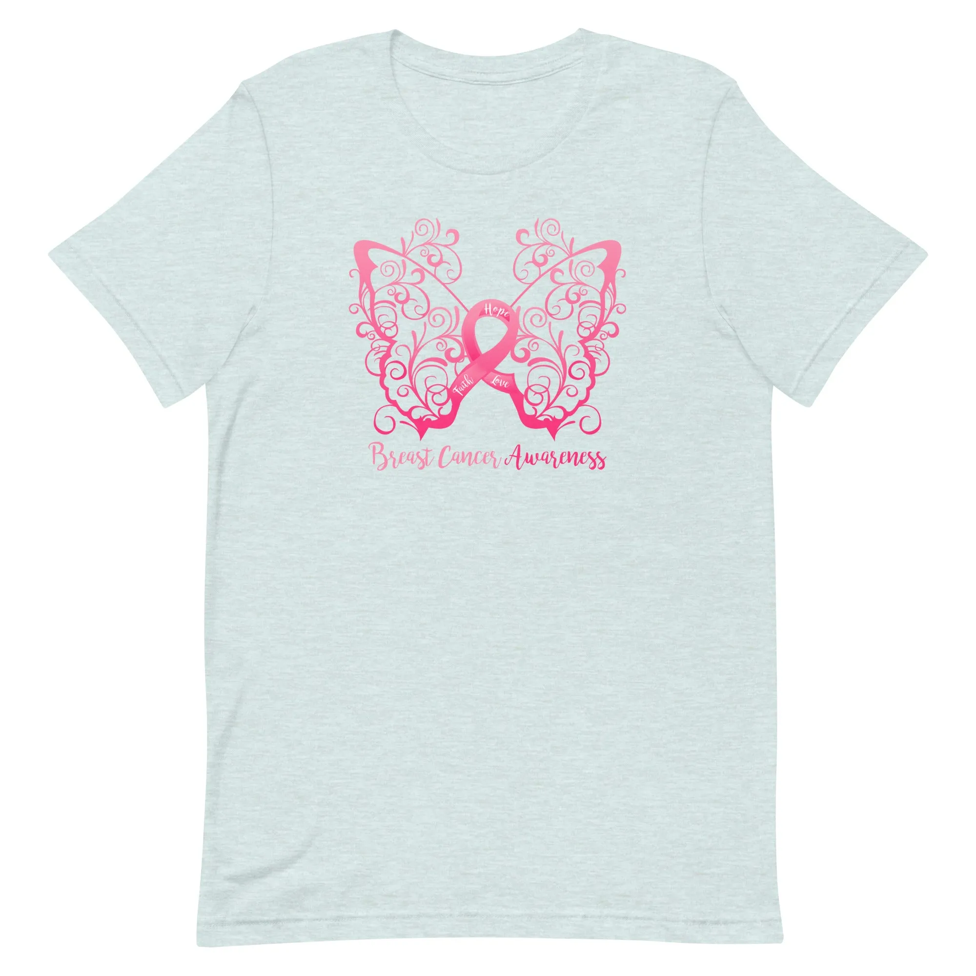 Breast Cancer Awareness Filigree Butterfly T-Shirt - Light Colors