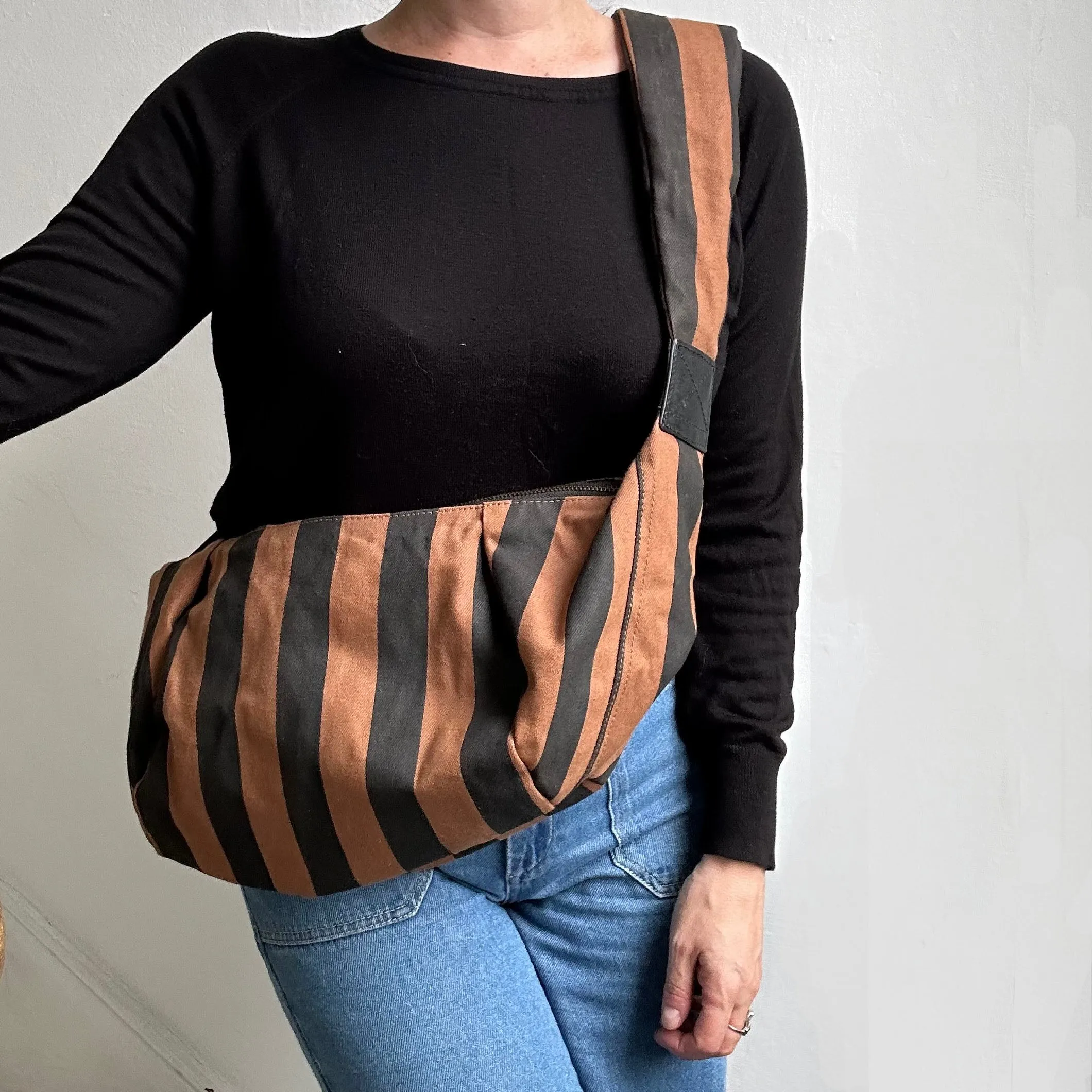 Brixton cross body sling bag - brown & black stripe - large