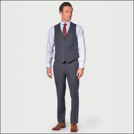 BROOK TAVERNER Blue POW with Wine Overcheck Suit Waistcoat-