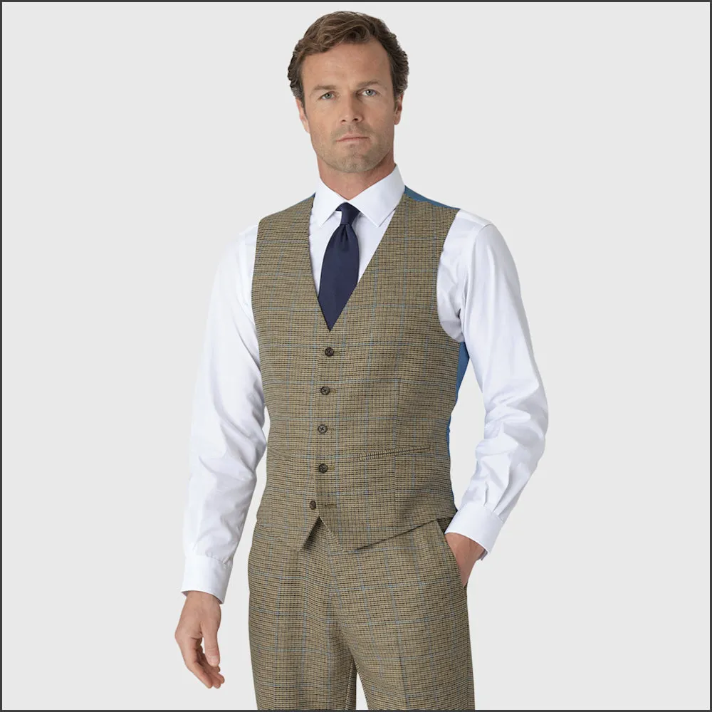 BROOK TAVERNER Woolf Pure New Wool Houndstooth Check Suit Waistcoat-