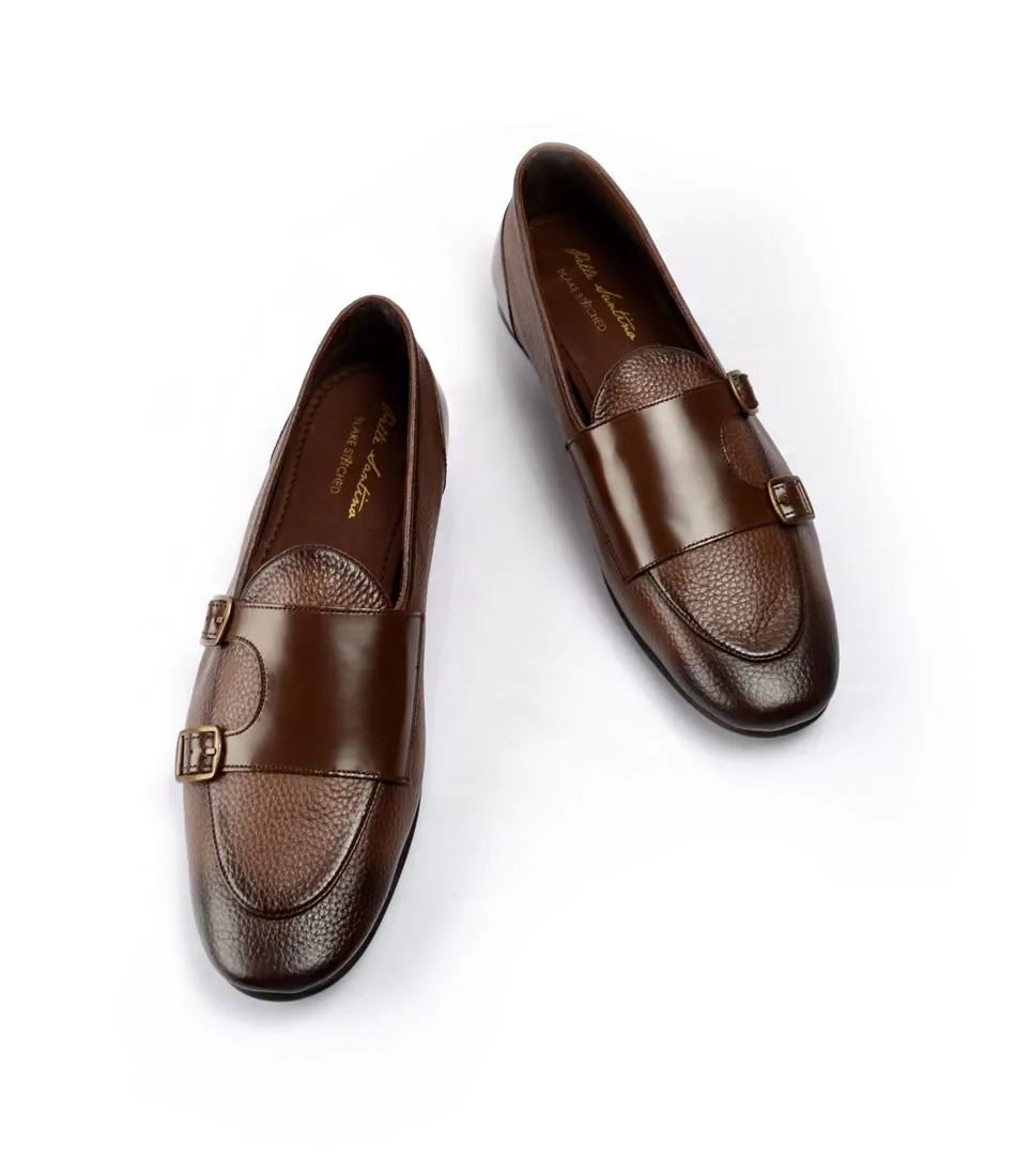 Brown Milled Double Monk Loafers - Ultra-Flex